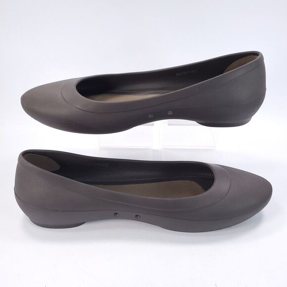 Crocs Slip on Casual Ballet Flat Womens Size 9 203404 Brown Rubber Round Toe - Picture 5 of 9
